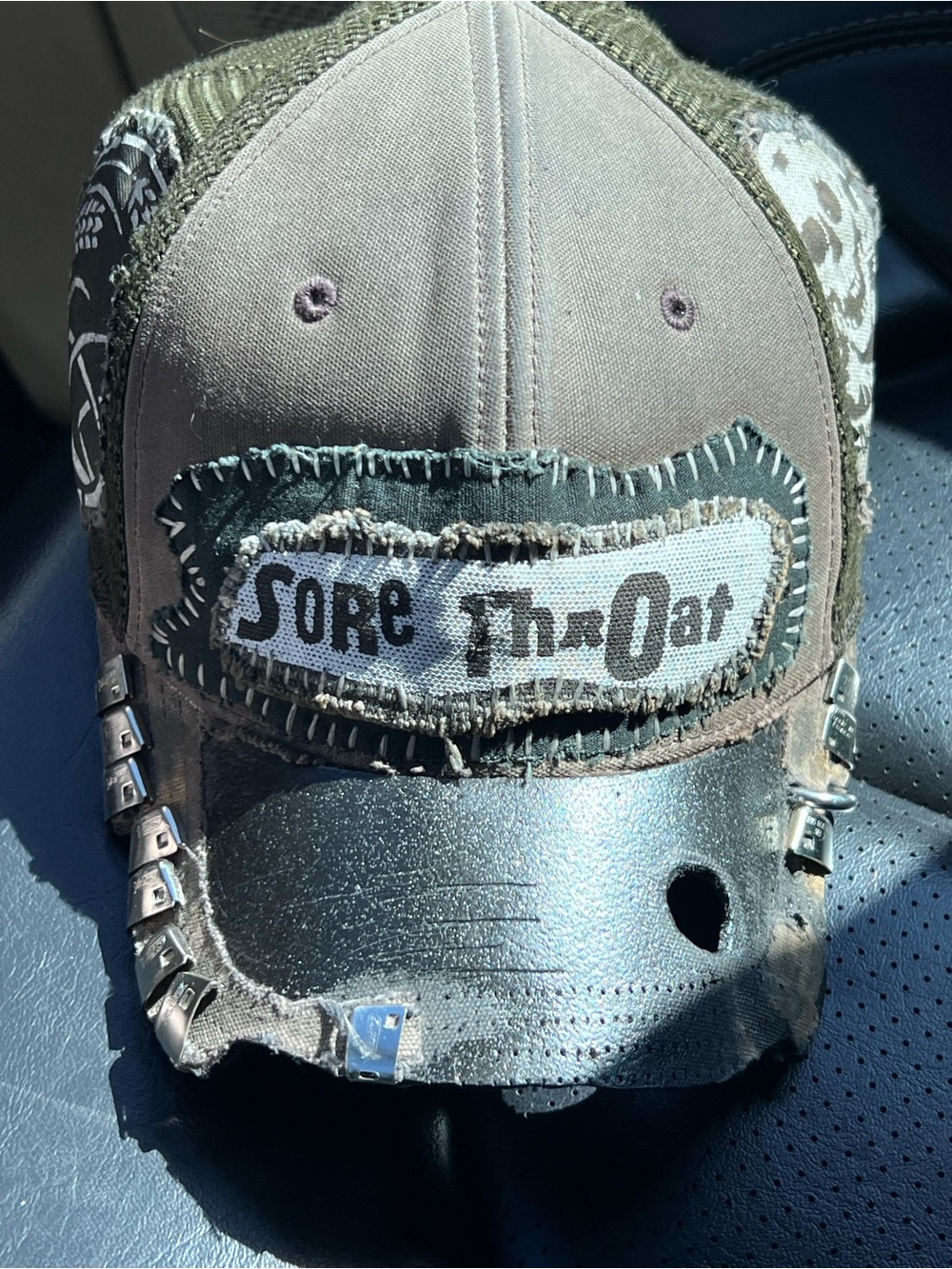 DIY Crust Punk adjustable trucker hat. Stitched and patched.